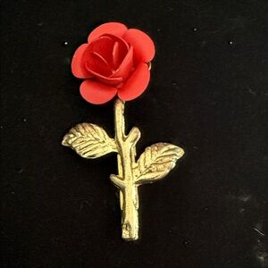 Vintage Red Rose Gold Brooch Lapel Pin